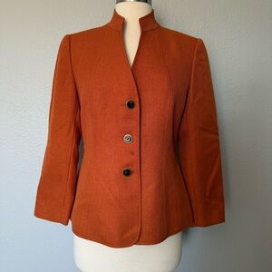 Tahari Women's Rust Orange Herringbone Pattern Blazer Jacket Sz 6 Petite